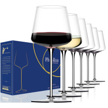Lot de 6 verres vin blanc et rouge - 18 oz, transparents, souffls la main ? Verre vin en cristal - Verres vin modernes longue tige - V