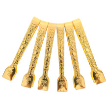 6- . Holzkohlebrikettzange mit graviertem Griff, Metall-Clips
