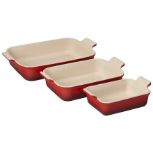 Juego de 3 platos rectangulares Heritage de gres Le Creuset Cereza