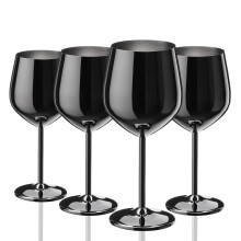 WOTOR Lot de 4 verres vin noirs en acier inoxydable de 510 ml, incassables et portables, verre vin pied en mtal pour les voyages en plein