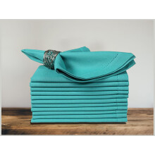 Bedding Craft Lot de 12 serviettes de table en tissu de coton 45,7 x 45,7 cm Latigo Bay Bleu sarcelle avec coins en onglet ajours Serviettes