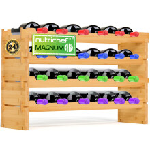 NutriChef Bamboo Modular Wine Rack for Magnum Size Wine Bottles (4 Diameter) - 24 Bottle 4-Tier 2 Cross Compatible Stackable Wine Rack Systems