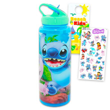 Stitch wiederverwendbares Wasserflaschen-Set Bundle mit 30-Unzen-Wasserflasche aus Kunststoff mit Drehverschluss und Strohhalm fr Sport zu Hause,