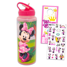 Disney Minnie Mouse wiederverwendbares Wasserflaschen-Set Bndel aus 30-Unzen-Sportbechern aus Kunststoff mit Ausgieer, Aufkleber und mehr | Minni