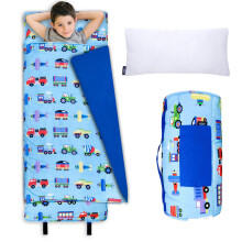 Wildkin Kids Original Nap Mat - Acogedora estera para dormir para niρos con almohada, ideal para la escuela y los viajes - Trenes, aviones y cami