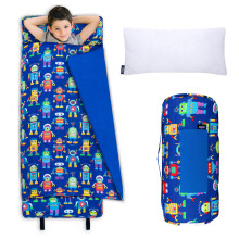 Wildkin Kids Original Nap Mat - Acogedora estera para dormir para niρos con almohada, ideal para la escuela y los viajes - Robots