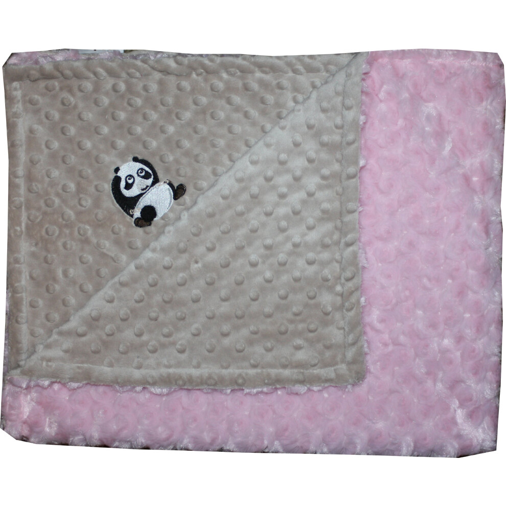 Lil' Cub Hub Minky Blanket Mocha Dot/Pink Rosebud Panda-image-OPC-PM9BQRR-NEW