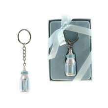 Lunaura Baby Keepsake - Set van 12 babyflesjes """"Boy"""" met kristallen sleutelhangerbedankjes - Blauw
