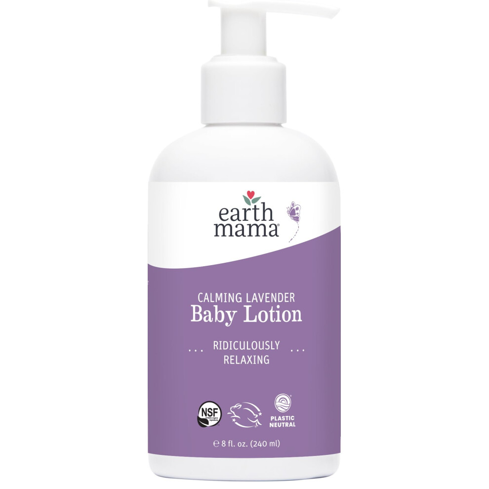 Earth Mama Lavender/Cream Calming Baby Lotion For Dry Skin Calendula For Newborn Skin Care Organic Moisturizer For Children With Aloe Juice Rooibo