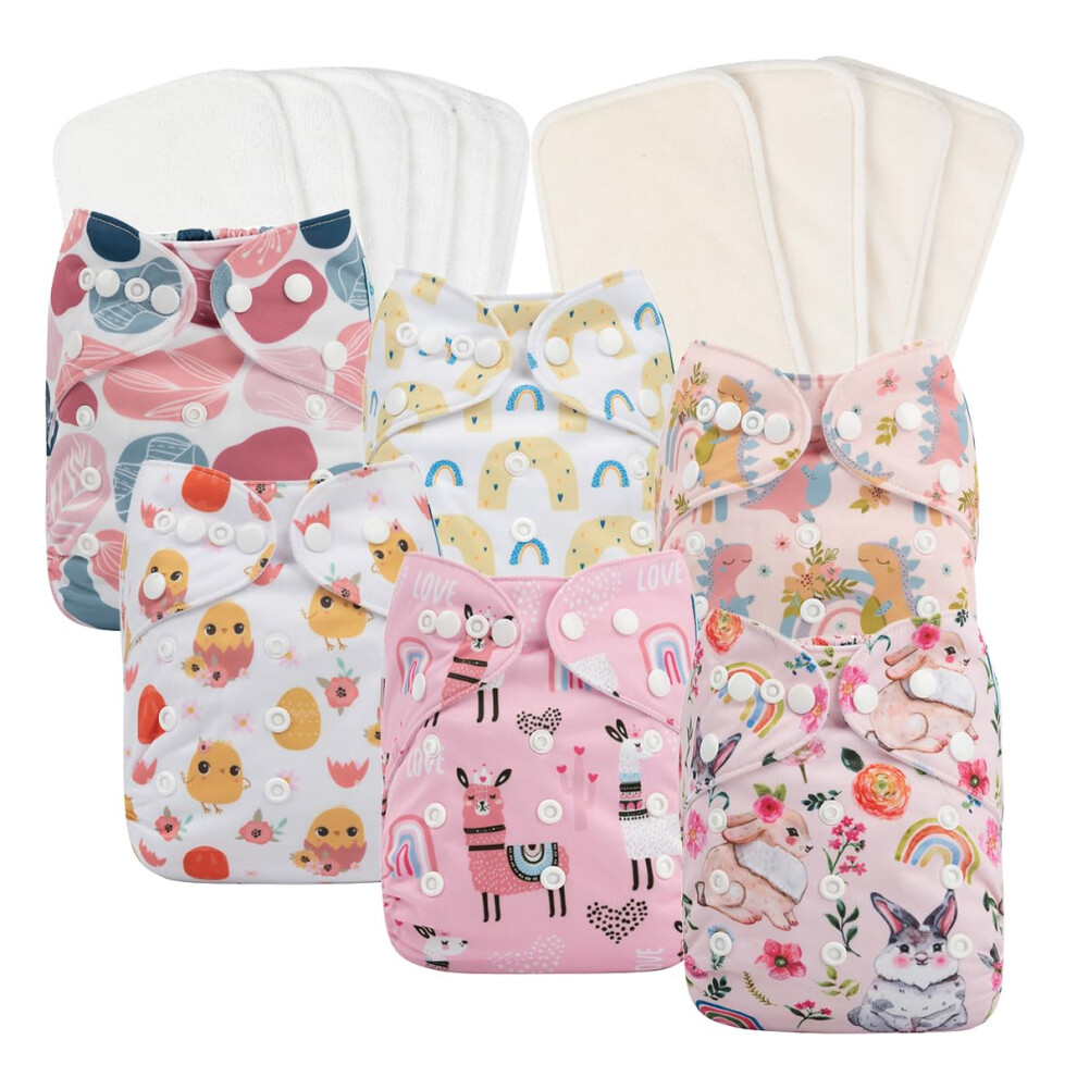 babygoal Reusable Cloth Diapers 6 Pack with 10pcs Inserts One Size Adjustable Washable Pocket Nappy Covers for Baby Girls and Boys 6FG25-image-OPC-PFPMF22-NEW