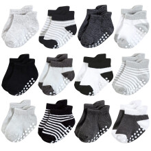 Hudson Baby Calzini antiscivolo unisex per bambini No-Show neri a righe bianche 0-6 mesi