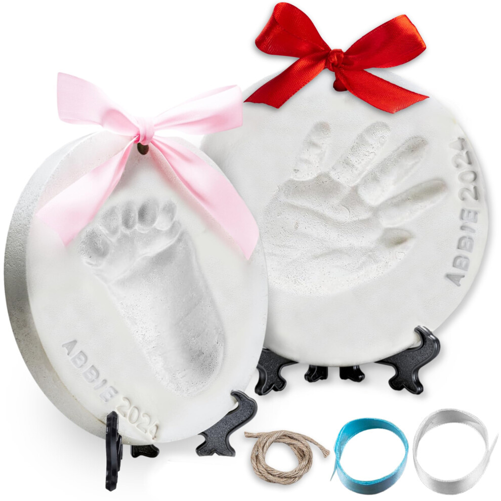 Little Hippo Baby Ornament Keepsake Kit (Newborn Bundle) 2 Easels, 4 Ribbons & Letters! Baby Handprint Kit And Footprint Kit, Clay Casting Kit For Baby Shower