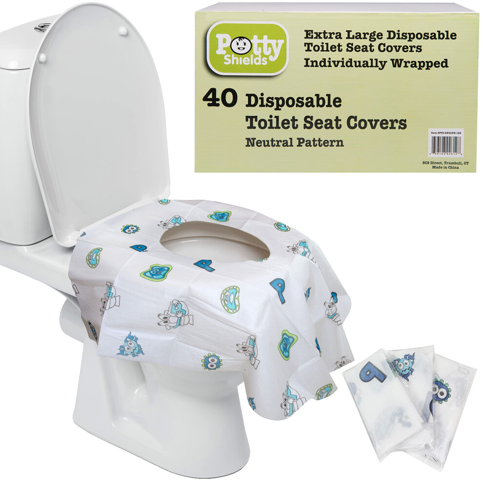 Toilet Seat Covers Disposable (40 Pack) - Xl Waterproof Toilet Cover For Toddlers Kids & Adults - Portable & Individually Wrapped For Potty Shields
