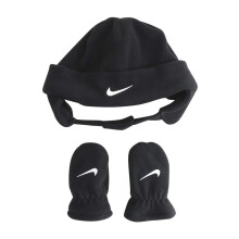 Nike Swoosh Babyhandschoenen met fleecemuts voor babyjongens (baby/peuter) Zwart/wit 12-24 maanden