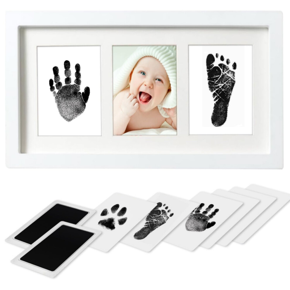 Baby Hand And Footprint Kit Inkless Baby Handprint Kit With 2 Safe Clean-Touch Ink Pads And A Wooden Picture Frame For Newborn Boys & Girls Pewingo