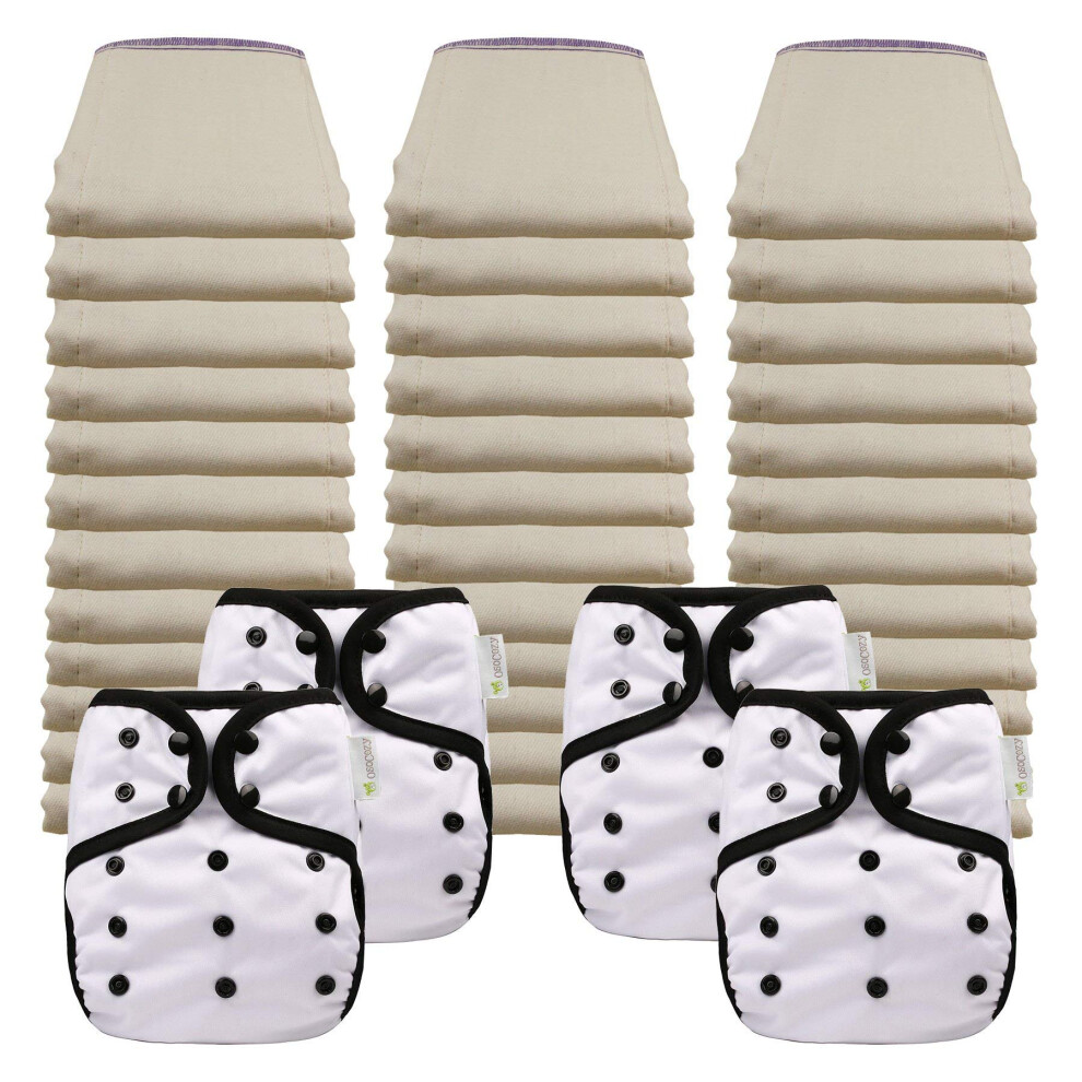Osocozy Economy Prefold Diaper Package - 3 Dz. Infant 4X8x4 Unbleached Better-Fit 100% Cotton Prefold Diapers (6-16 Lbs) & 4 One-Size Diaper Covers (