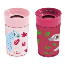 Dr. Brown's Milestones Cheers 360 Tasse sans Bec, Sippy Cup Léger, Léopard Rose - Lémur Rouge, 10 oz/300 mL, 2 pièces