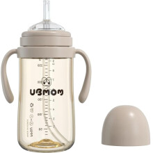UBMOM Tasse anti-renversement avec paille, tasse apprenante PPSU avec poignée pour bébés, 9,47 oz (Chocolat)
