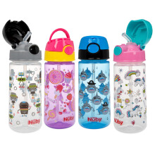 Nuby 2-balen Detsk titen flip-it aktivn lhev na vodu s uzverem na tlactko a mekkm brckem 18 oz / 540 ml 18+ mescu 2-balen potisky se moh