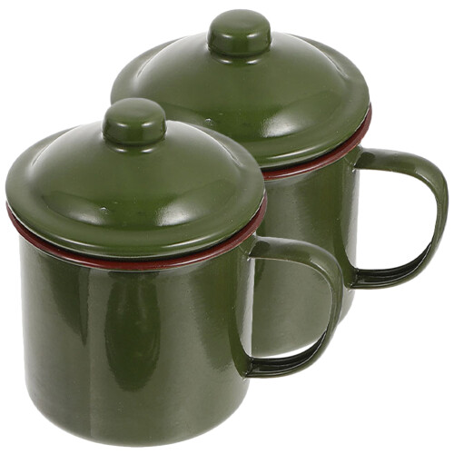 2 emaille wasserbecher kaffeetassen mit deckel camping
