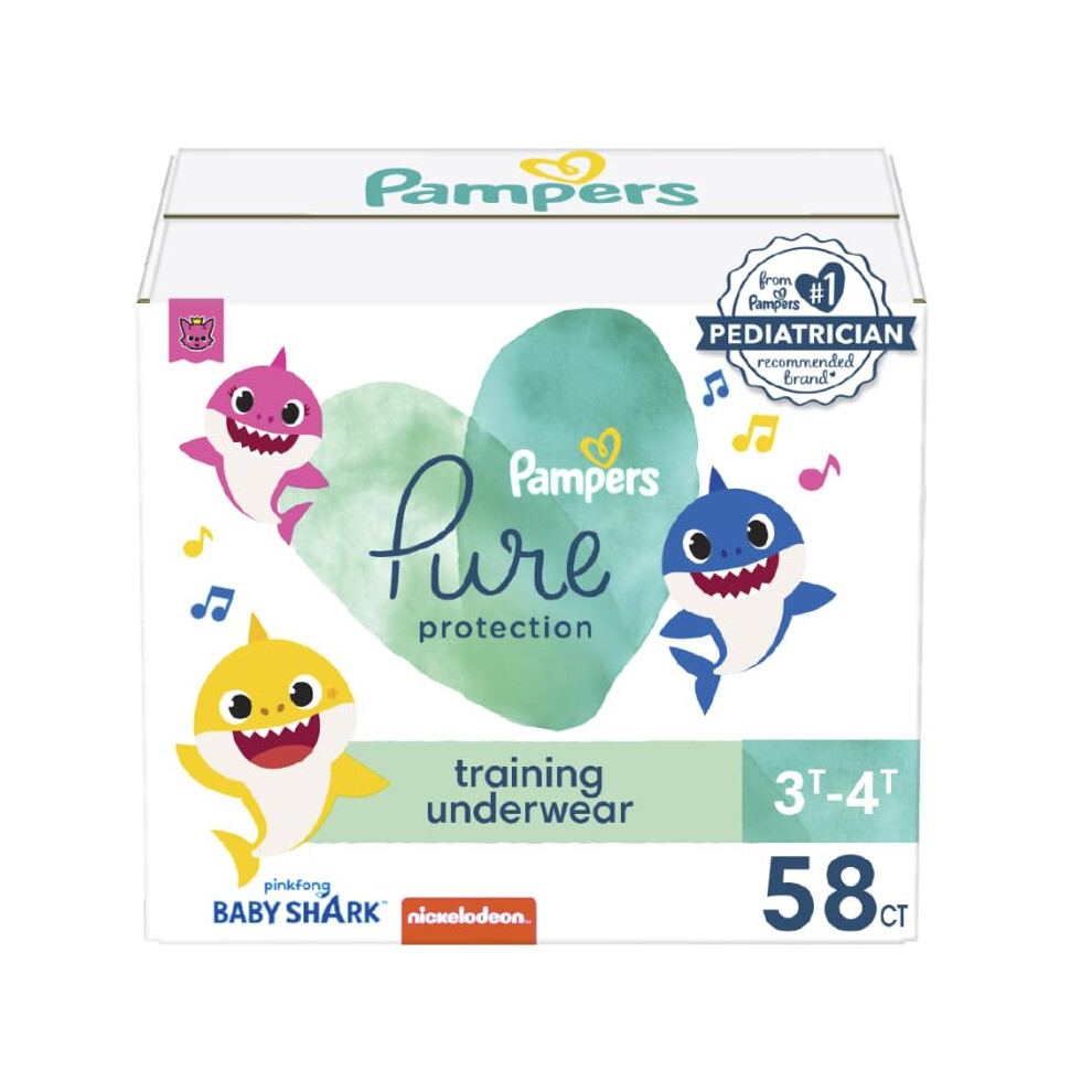 Pampers Training Pants - Pure Protection - Size 3T-4T 58 Count Baby Shark Premium Hypoallergenic Potty Underwear-image-OPC-PM9BZ8W-NEW