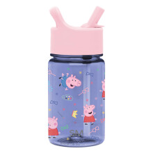 Schlichte, moderne Peppa Pig Kinder-Wasserflasche aus Kunststoff, BPA-freier Tritan-Becher mit auslaufsicherem Strohhalm-Deckel | Wiederverwendbar un