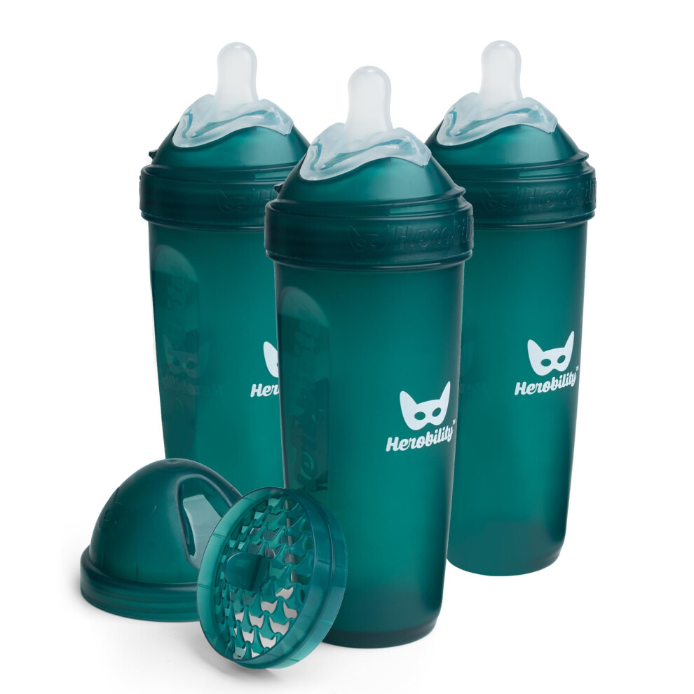 Double Anti-Colic Baby Bottles - 12 Fl Oz/340Ml - 3-Pack - Dark/Green Herobility