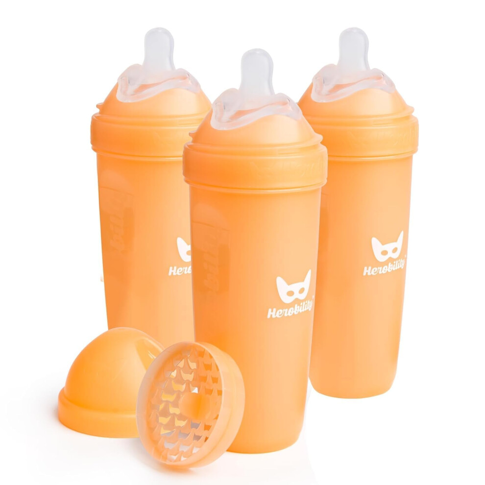 Double Anti-Colic Baby Bottles - 12 Fl Oz/340Ml - 3-Pack - Peach Herobility