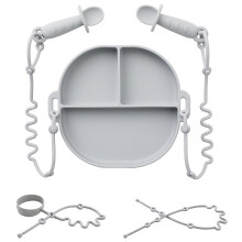 Andy Bear Piatti in Silicone per Neonati con Ventosa Divisa Cucchiai per Bambini Cinghie in Silicone per Giochi per Bambini Piatti All-in-One Tov