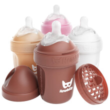 Herobility Dubbele Anti-Krampjes-babyflessen - 5 fl oz/140ml - 4-pack - Veelkleurig - Zandmarmot Roze Wit