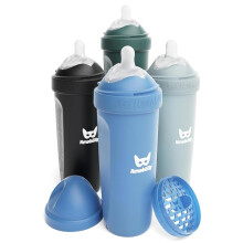 Herobility Dubbele Anti-Kolieken Babyflessen - 12 fl oz/340ml - 4-Pack - Veelkleurig - Denim Zwart Dusky Groen Grijs
