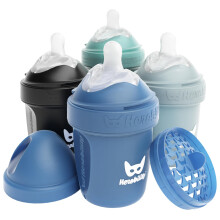 Herobility Dubbele Anti-Kolieken Babyflessen - 5 fl oz/140ml - 4-Pack - Veelkleurig - Denim Zwart Dusky Groen Grijs