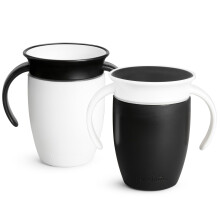 Munchkin Sippy Cup voor 6 Maanden en Oudere, Spill Proof Miracle 360 Bekers met Handvatten, 7 OZ, 2 Pack, Zwart/Wit