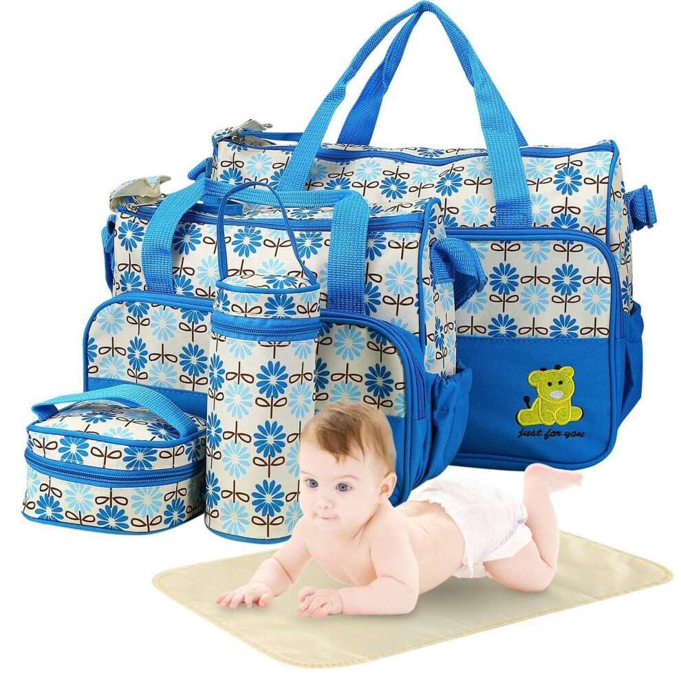 TeqHome 5Pcs Diaper Bag Tote Set Large Mommy Bag with Portable Nappy Changing Pad Pacifier Case Travel Baby Bags for Mom-image-OPC-PM9C5WY-NEW