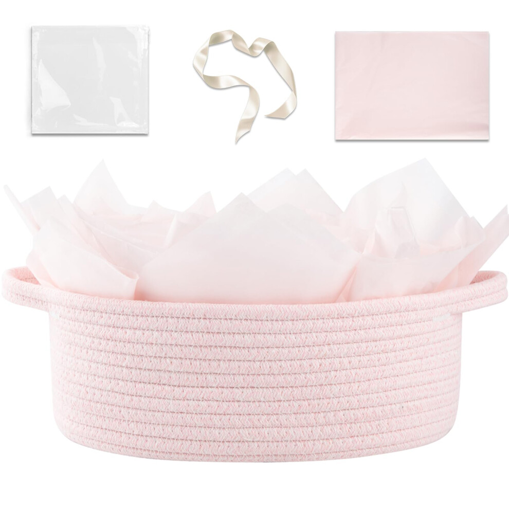Oiahomy Gift Basket With Handle Small Woven Basket With Gift Bag Ribbon And Wrap Tissue Paper Nursery Bins Empty To Fill With Small Items Baby P