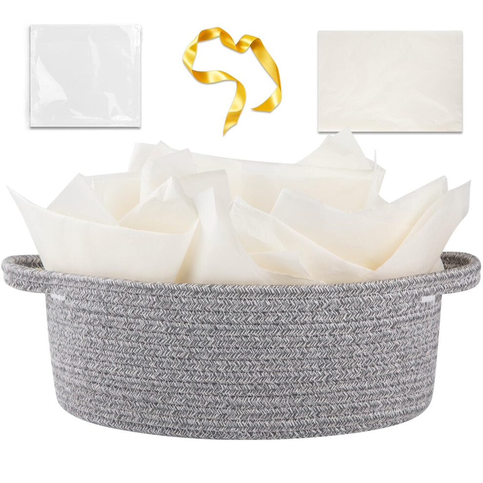 Oiahomy Gift Basket With Handle Small Woven Basket With Gift Bag Ribbon And Wrap Tissue Paper Nursery Bins Empty To Fill With Small Items Baby P