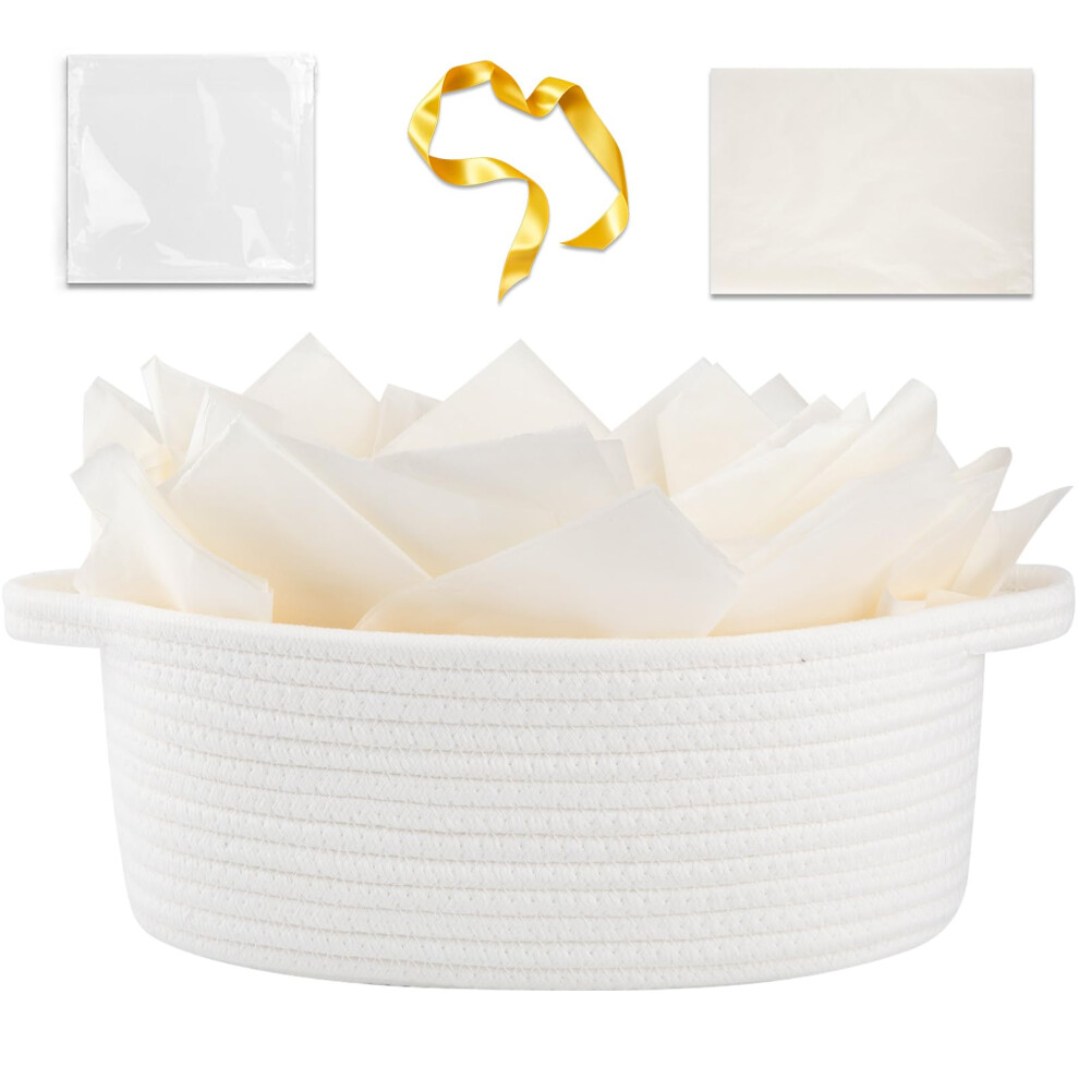 Oiahomy Gift Basket With Handle Small Woven Basket With Gift Bag Ribbon And Wrap Tissue Paper Nursery Bins Empty To Fill With Small Items Baby P