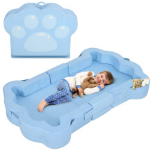 whiffee Foldable Portable Toddler Travel Bed Toddler Floor Bed with Washable Cover for Kids Soft and Safe (Blue)