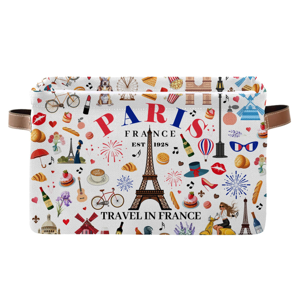 Paris Rectangle Storage Basket - Paris Themed Collection Collapsible Storage Baskets With Handles - Eiffel Tower Toy Bins - Eiffel Tower Pat Jopjoliw