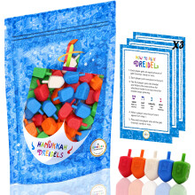 Hanukkah Dreidels Multicolor Plastic Chanuka Draydels med engelsk translitteration Inkluderer Dreidel spilinstruktionskort (50-pack)