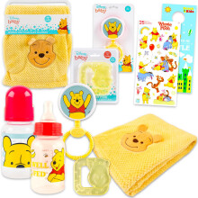 Disney Winnie The Pooh Baby-Geschenkset  6-teiliges Bundle mit Essentials fr Neugeborene mit Decke, Rassel, Flasche, Beiring, Scrapbook-Aufklebern