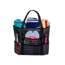 Dejaroo: Mesh Sand Free Bag - Stark lttviktsvska fr strand & semester. Massor av frvaring med 8 fickor Vikbara 17x9x15 tum Svart med svarta r