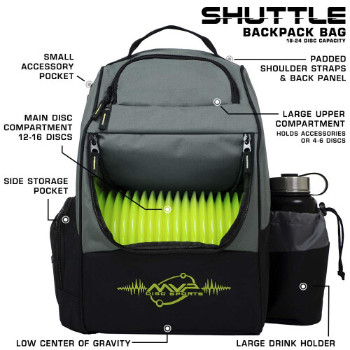 MVP Disc Sports Shuttle Disc Golf Σακίδιο (Γκρι/Λάιμ) 1