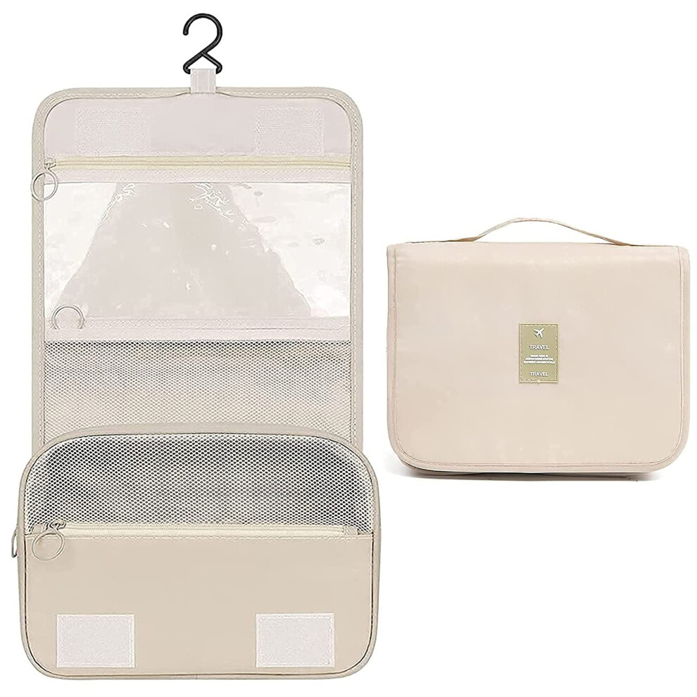 Sxosyo Beige Premium Toiletry Bag For Women Hanging Makeup Bags Organizer Travel Bag For Toiletries Cosmetic Bag Waterproof Bathroom Shower Bag With Hook