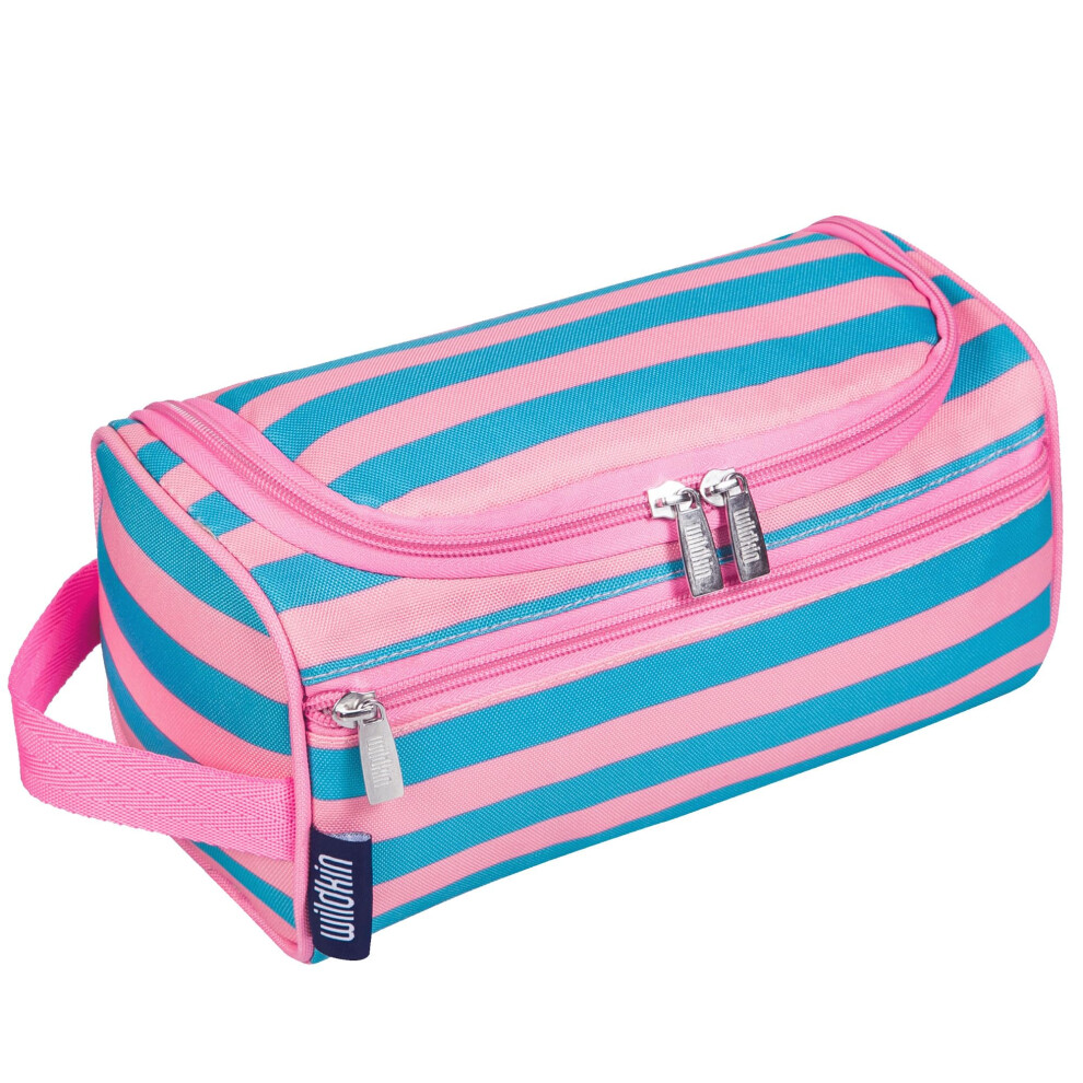 Wildkin Pink Kids Toiletry Bag - Spacious & Durable Ideal For School Travel & Overnight Trips - Stripes