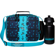 Minecraft Insulated Lunch Bag for Kids Snacks Lunch Bag for Travel Days Out Gamer Gifts (Blue/Black)