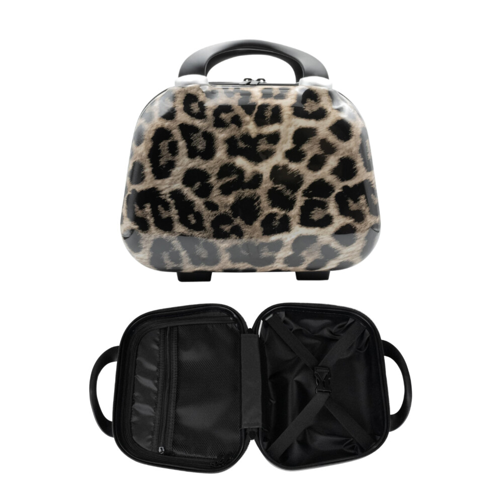 Lucazzi Travel Makeup Bag For Women Large Travel Toiletry Bag For Cosmetics Skincare - 12 Inch Hard Shell Cosmetic Case (Leopard)