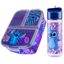 Disney Stitch Kinder-Lunchbox mit Fchern und Wasserflasche fr die Schule (blau/lila)