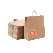 VEVOR-voimapaperikassit kahvoilla 100 kpl 18 x 7 x 19, suuret paperikassit Uudelleenkytettvt ja 100-prosenttisesti kierrtetyt Take-Out-skit Tava