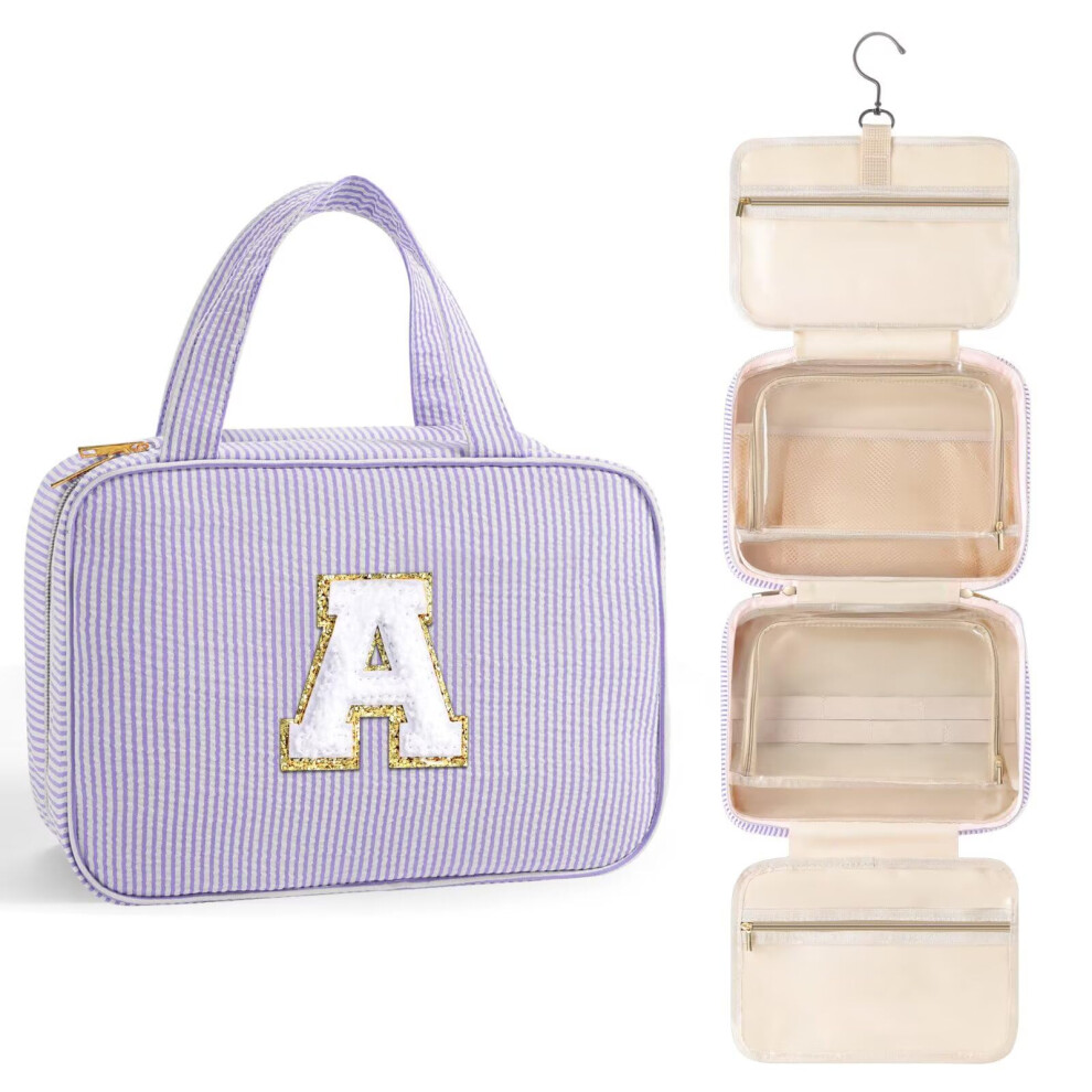 Topeast Travel Hanging Toiletry Bag Initial Makeup Bag For Women Teen Girls - Birthday Gifts For Women Teen Girls Preppy Gifts For Daughter Sister F
